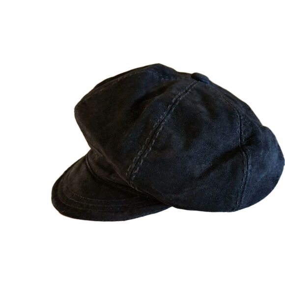 Liz Claiborne Vtg Black Suede Visor Cap Newsboy, Cabbie Hat Y2K - Picture 7 of 12